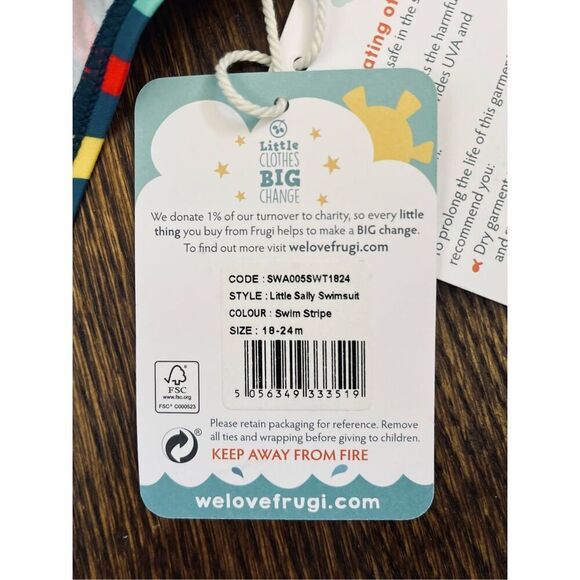 NEW Frugi 18-24 Months Little Sally Multi Striped 1-piece Swimsuit - Picture 5 of 5